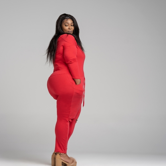 Knee Slit Drawstring Jumpsuit - Picture 2 of 3